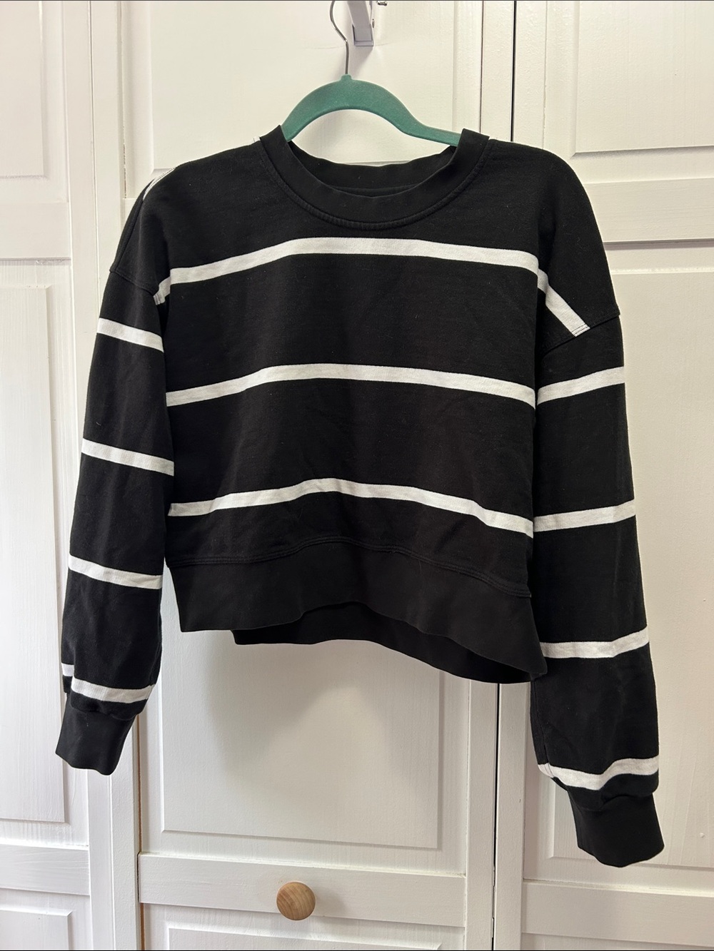 lululemon athletica Black and White Striped Crewneck Crop Sweatshirt